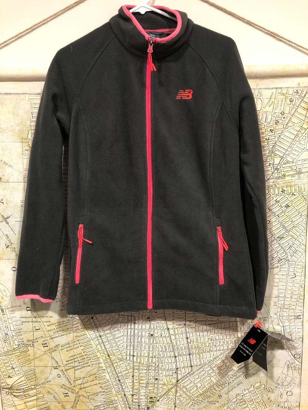 New Balance Women's Premium Fleece Zip Jacket Dark Gray/Pink size M